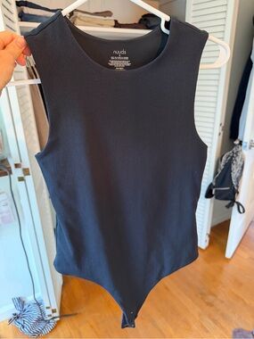 nuuds Black Ribbed Crewneck Bodysuit